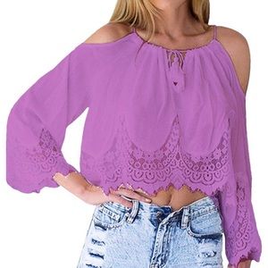 Lace crop top with cutout shoulders